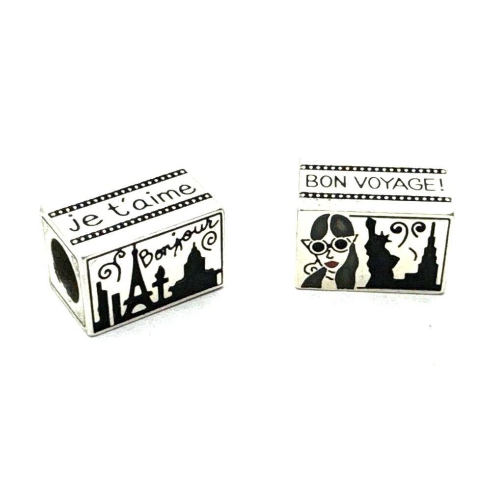 Brighton Fashionista City Girl & Paris Postcard Rectangle Silver Bead-Lot of 2